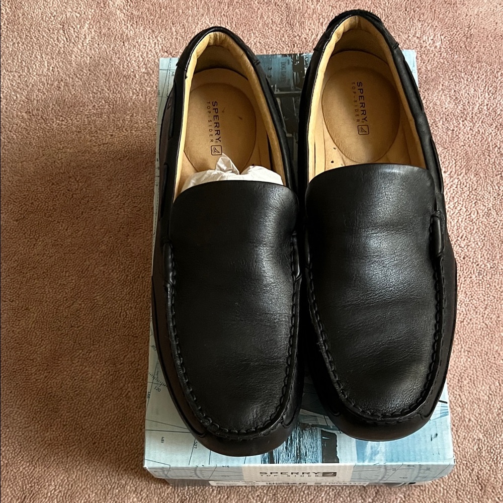 Sperry Men’s Black Leather Slip-On Moccasin Loafers